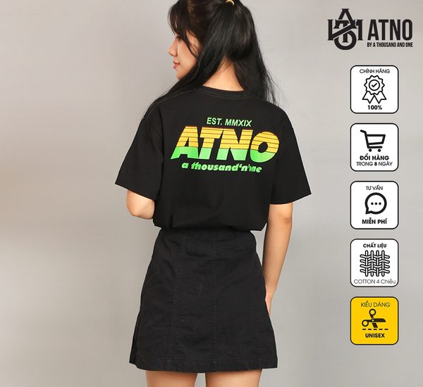 Áo thun unisex màu Đen in ATNO BOLD