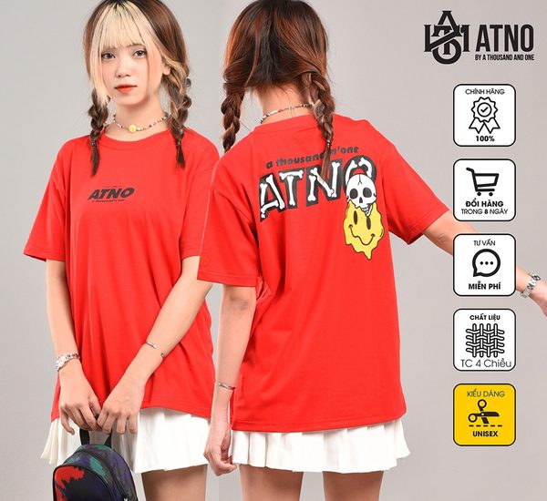 Áo thun unisex màu Đỏ in ATNO Skull